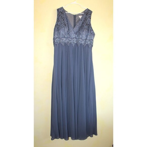 Cinderella Divine Chiffon Maxi Dress 22 Embellished Gown Smoky Blue sleeveless - Picture 8 of 10